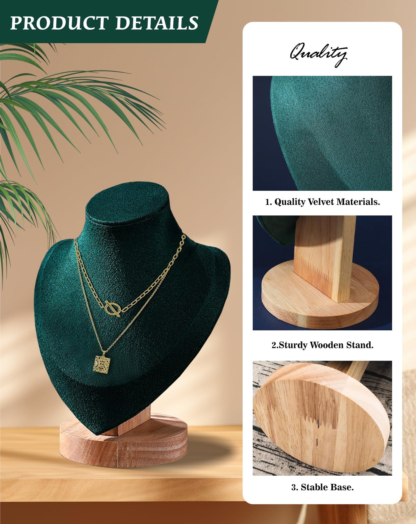 TINGSING Velvet Necklace Display Stand Jewelry Bust Display Stands