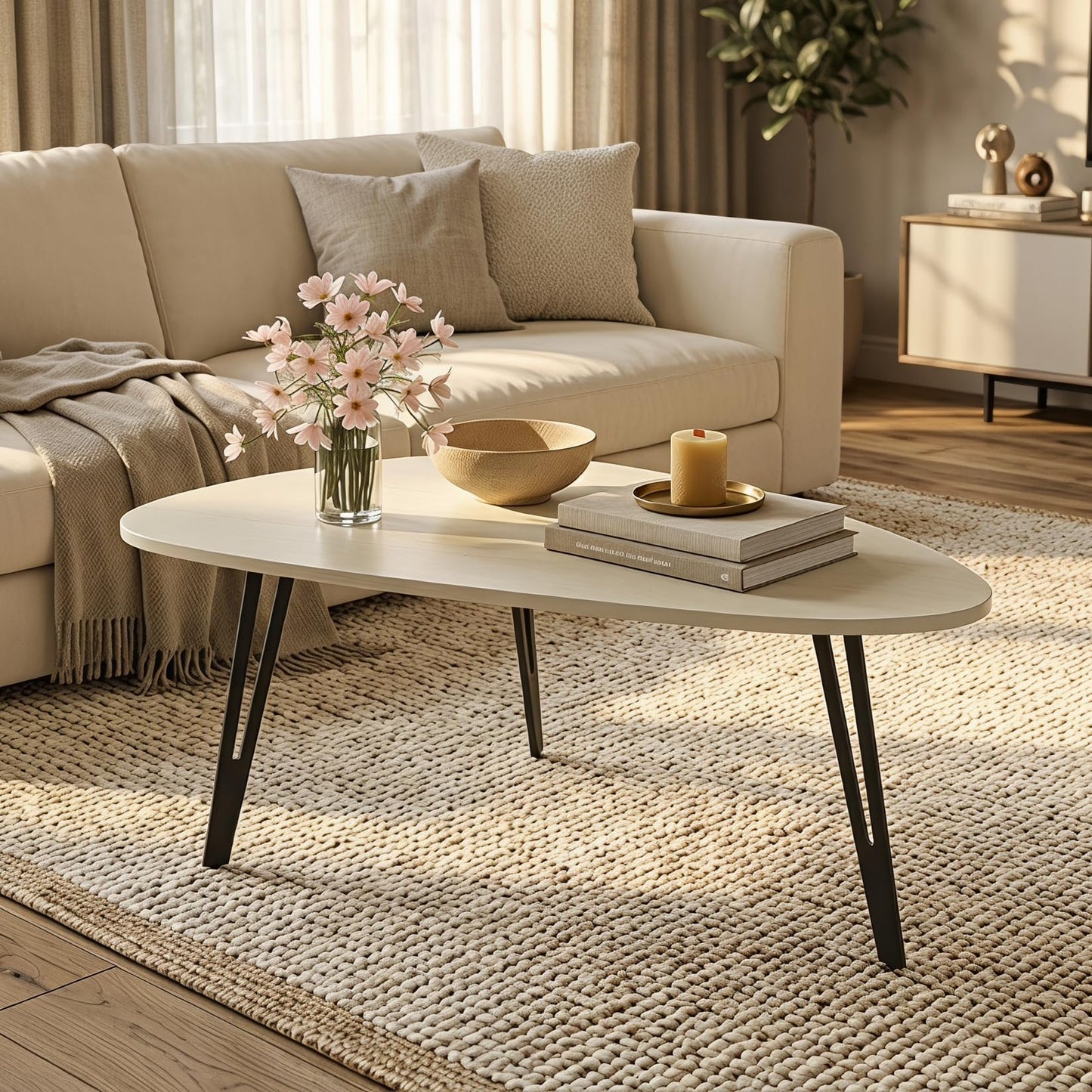 Manora White Oval Coffee Table Scandinavian Metal Legs 100x55x43cm
