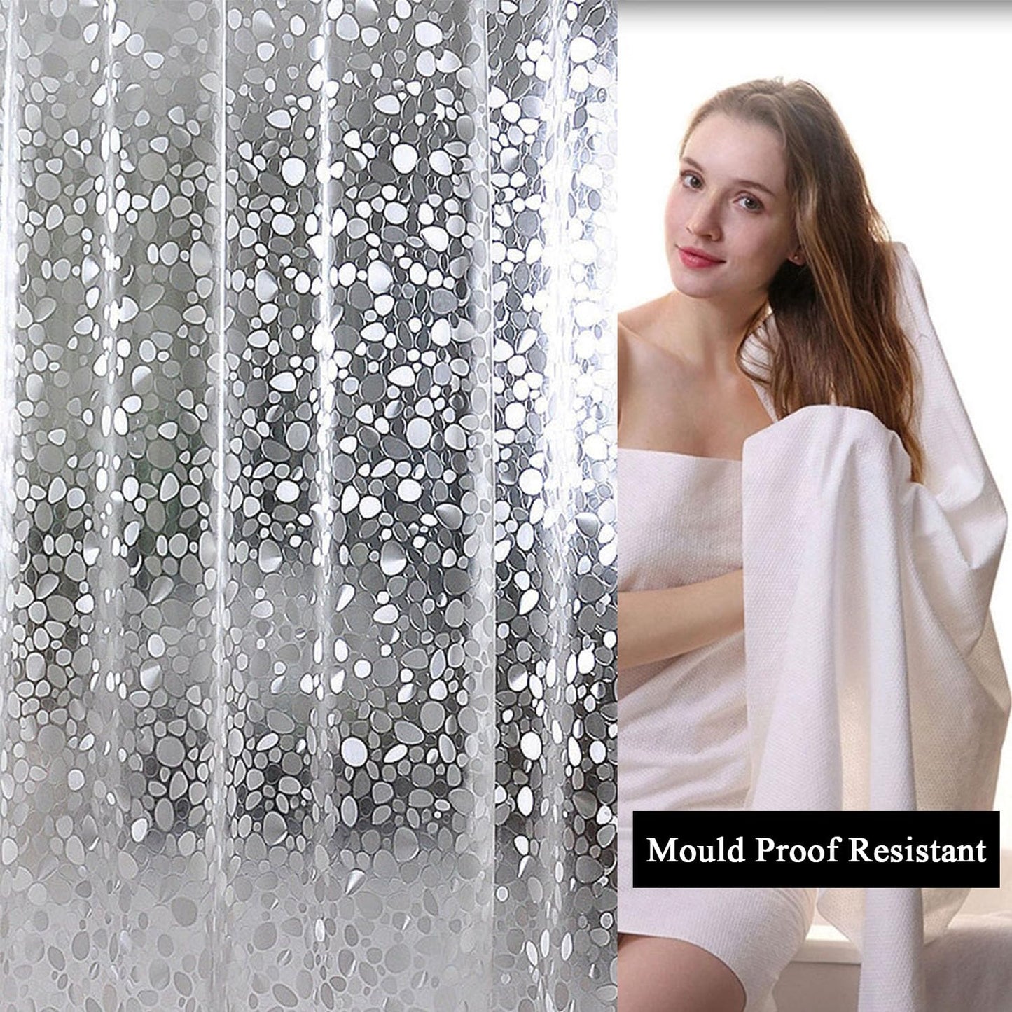 Shower Curtains Mould Proof Resistant,180 x 200 cm,Shower Curtain for Bathroom,Waterproof Heavy Duty Bathroom Curtains,PEVA Cobblestone Shower