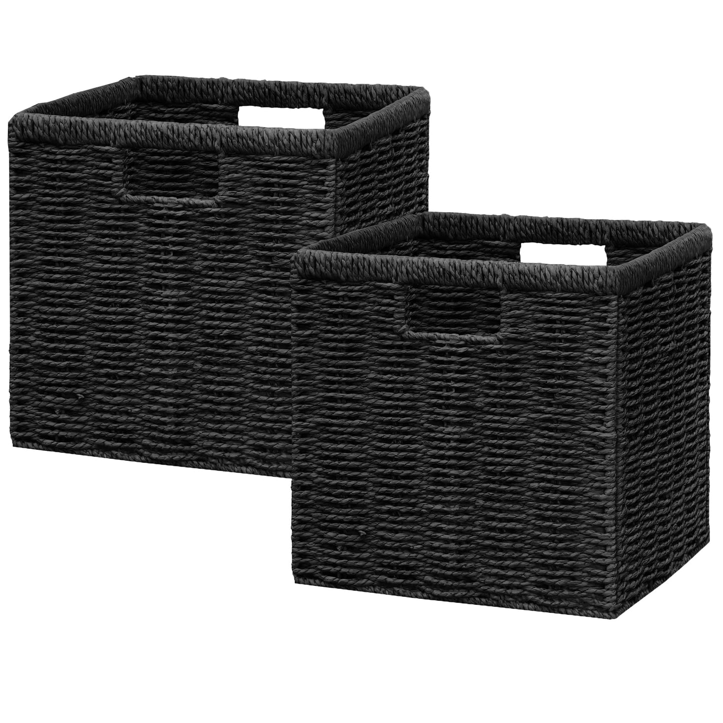 Vagusicc Wicker Storage Basket, Foldable Storage Cubes Organizer Bins, Handwoven Storage Baskets for Shelves Closet Wardrobe Bathroom