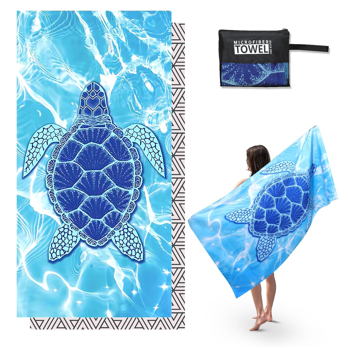 Anavasi 1 Pack Microfibre Beach Towels for Adults, 180 x 90 cm with Net Bag