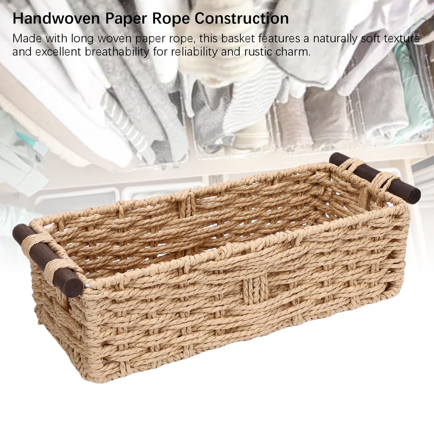 YUEHISY Toilet Paper Basket, Paper Rope Storage Bin with Wooden Handles, Bedroom Shelves and Countertop, Ideal Present for Friends or Family