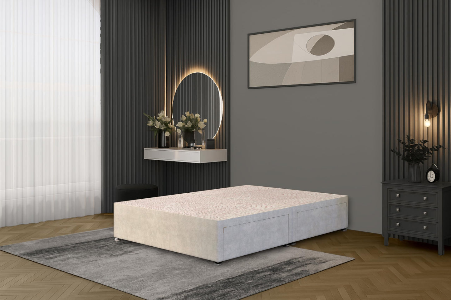 Bed Centre Flexby Divan Bed Base Only with 2 Drawers (Same Side), No Headboard - Available in 3FT, 4FT, 5FT & 6FT