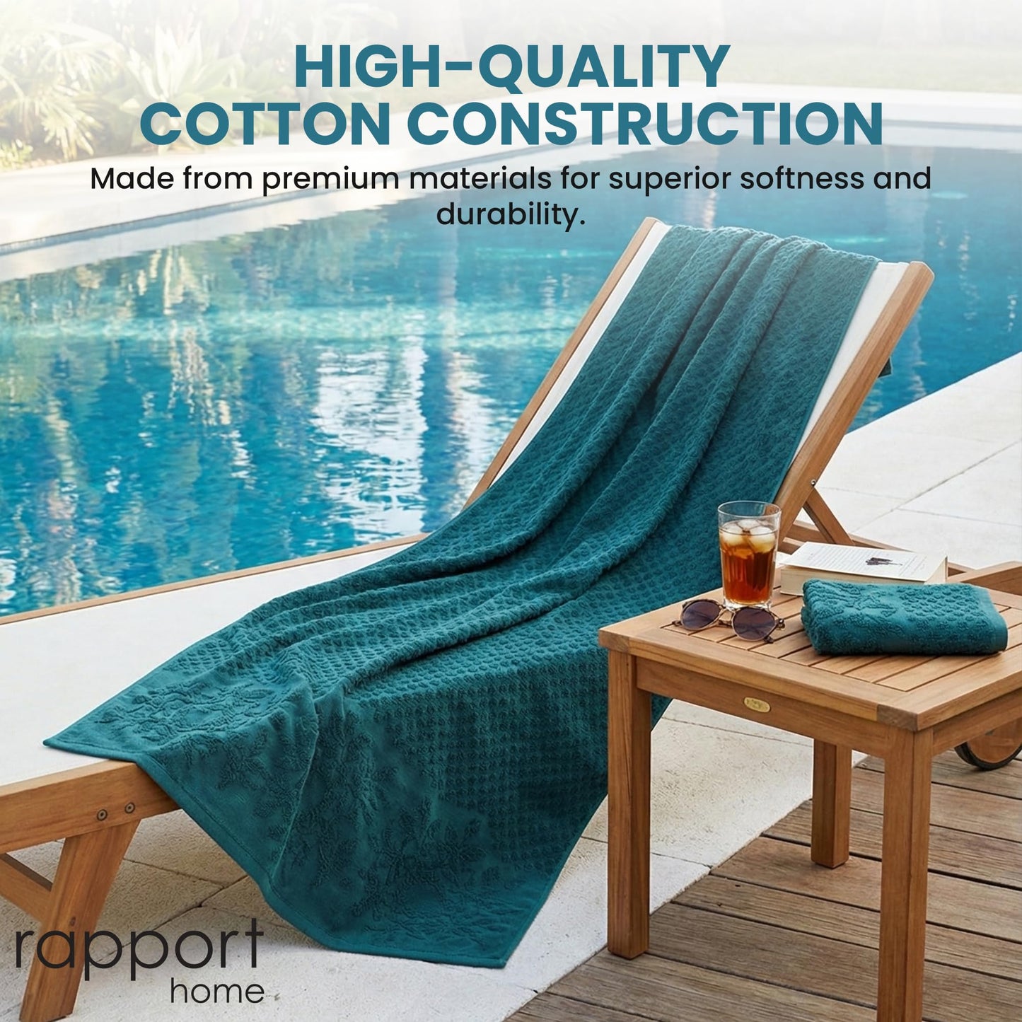 Rapport Home Versailles Jacquard Bath Sheets 2 Pack | Lagoon 90x140cm | Luxurious 500GSM 100% Cotton