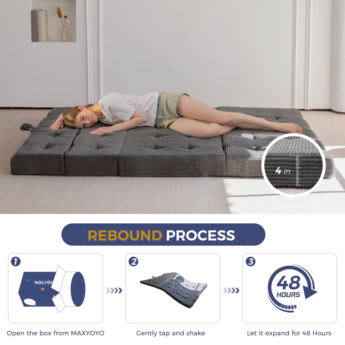 MAXYOYO Folding Mattress Single, Comfy Foldable Sofa Couch Bed, Guest Mattress with Handles Floor Futon Sofa Bed for Guest