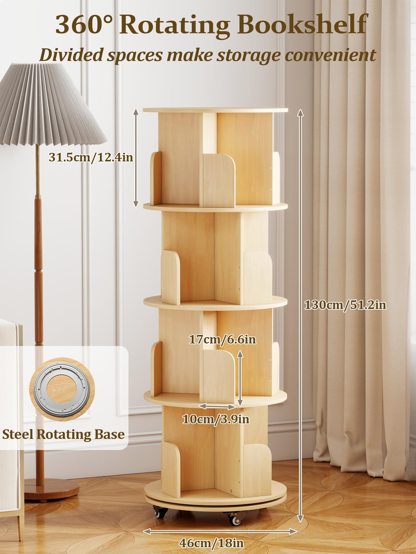 yeshine 4-Tier 360° Removable Rotating Bookshelf Kids