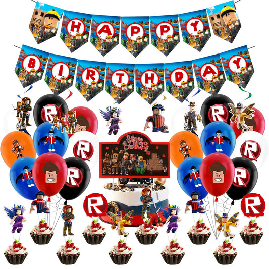 Luclay Gamer Party Decorations, Party Tableware Set - 50Pcs Birthday Decorations, Birthday Party Supplies, Happy Birthday Banner, Latex Balloons, Cake