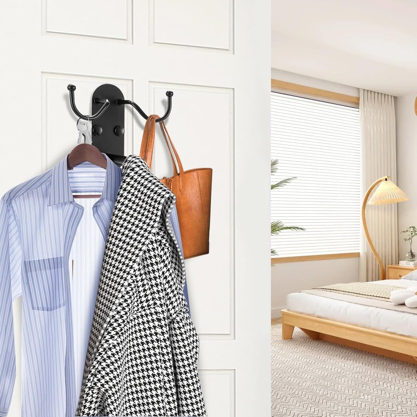 Retractable Clothes Hanger Storage Organiser Rack with Double Coat Hooks ,Wall Mounted Metal Clothes Hanger Hooks
