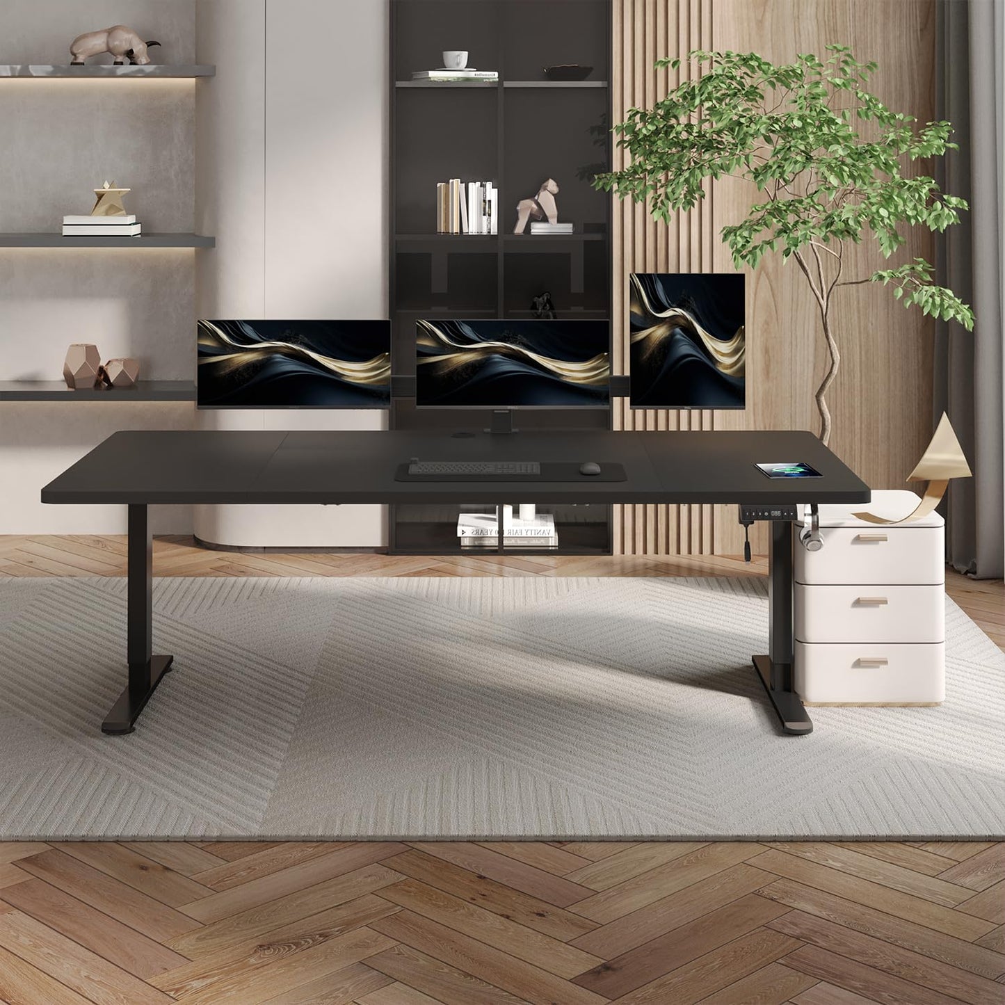 JUMMICO 160 x 80 cm Electric Standing Desk with USB Charging, Sedentary Reminder Height Adjustable Standing Desk, Sit Stand Desk