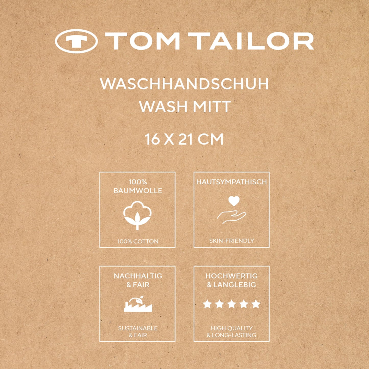 Herding Tom Tailor Wash Mitts Set of 6 16 x 21 cm 100% Cotton Terry Cloth with Hanger and Label with Logo, Colour Bath Towel Beige (Sunny Sand)