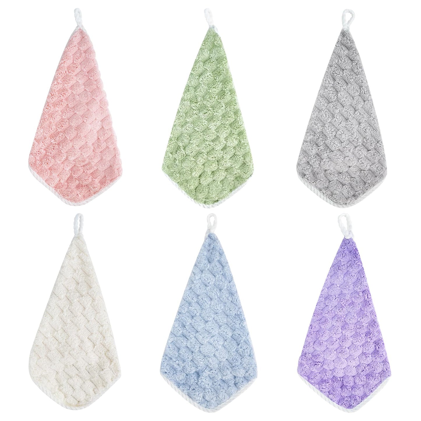 BOJVESH 6Pcs Hanging Hand Dry Towels, Square Microfiber Hand Towels with Hanging Loop, Super Absorbent Soft Small Hanging Towel