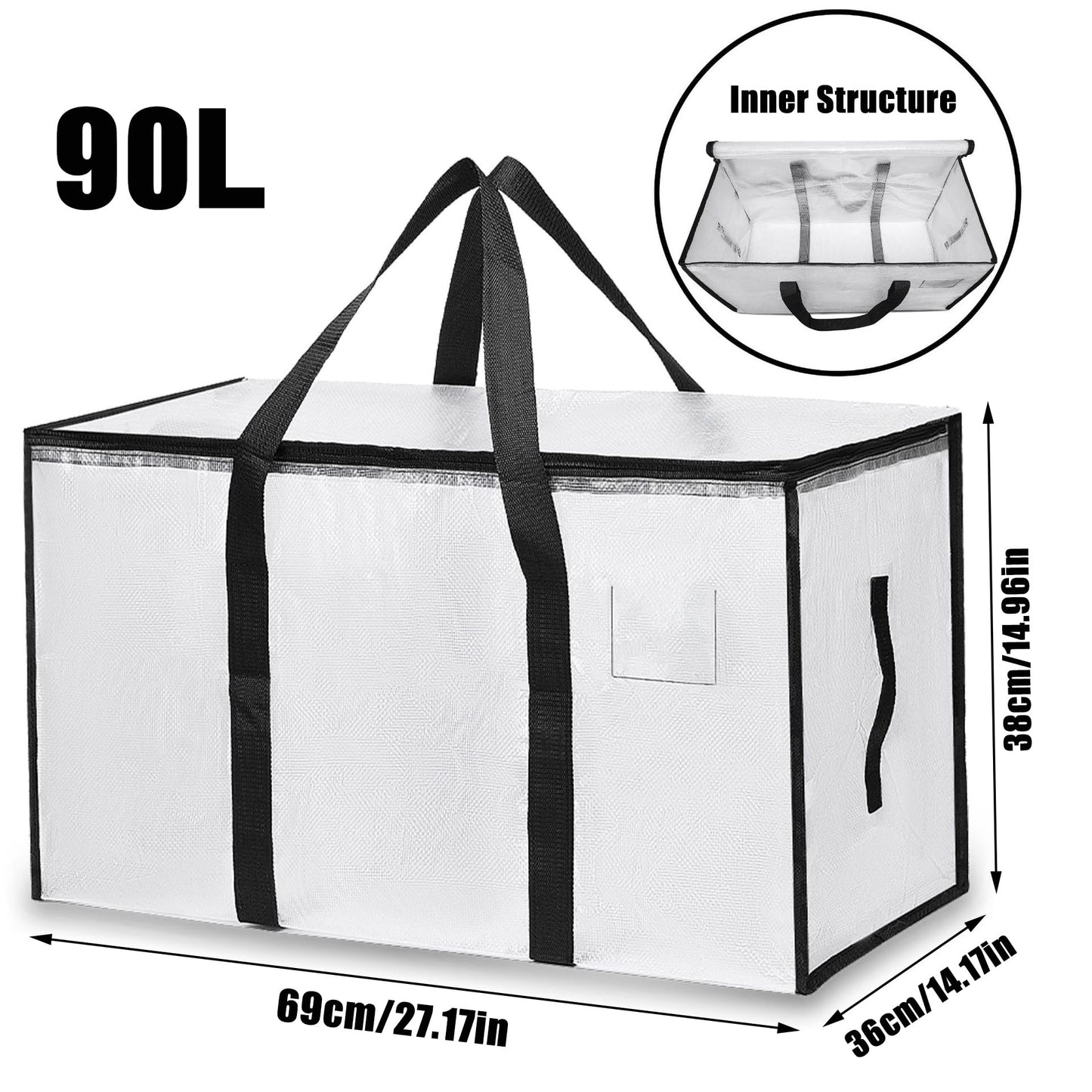 KXF 2 Packs 90L Waterproof Transparent Storage Bag with Drawstring Bag Wardrobe Organiser Foldable Duvet Storage Box with Lid Clothes Storage Moving