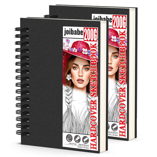 joibabe 2 Pack A5 Sketch Books 200GSM Hardcover Spiral Bound Drawing Pad,80 Sheets/160 Pages Sketch Pad - Drawing Thick Paper, Professional