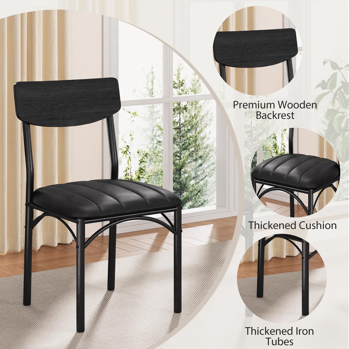 Jocoevol Round Dining Table and 4 Chairs Set of 4-6, Circle Dinner Table with Shelves, Space Saving Wood Kitchen Room Furniture (Black, 47 inch)