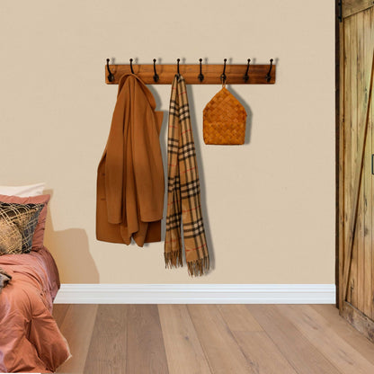 WEBI Rustic Coat Rack Wall Mount Long 8 Cast Iron Coat Hooks Wall Mounted,Heavy Duty Wall Coat Hanger Hooks for Hanging Coats,Clothes,Brown