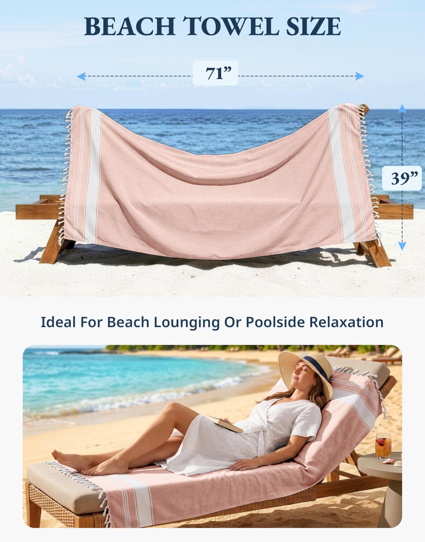LANE LINEN Turkish Towels, Cotton Rich XL Beach Towel 2 Pack, Pre-Washed, No Shrink, Quick Dry Oversized Beach Towels, Stylish Beach Towel For Women