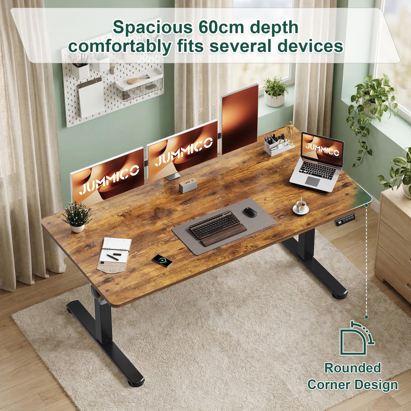 JUMMICO Electric Standing Desk 120 x 60 cm Home Office Height Adjustable Desk, Computer Lift Table with Smart Panel