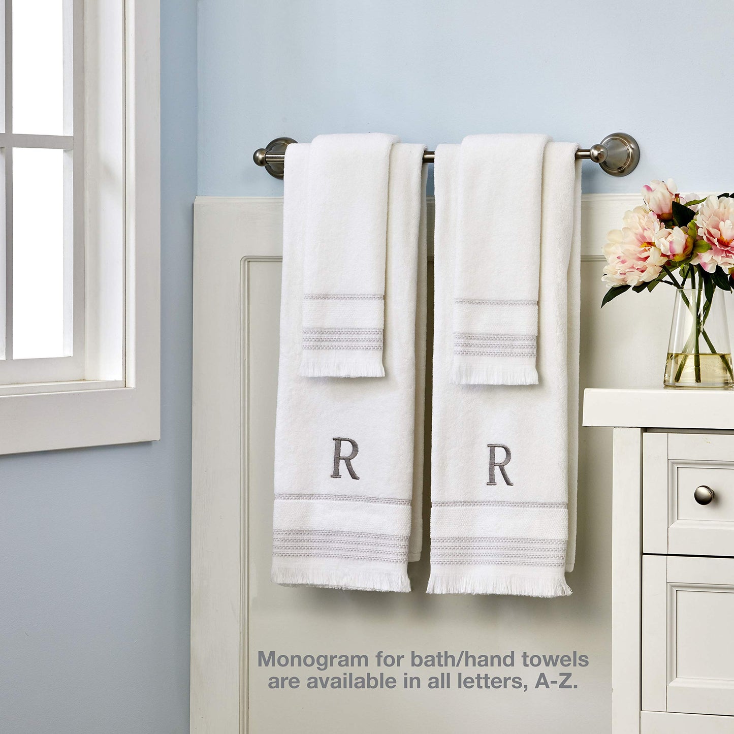 SKL Home Hand Towel Set, T, Cotton, White, 16x26