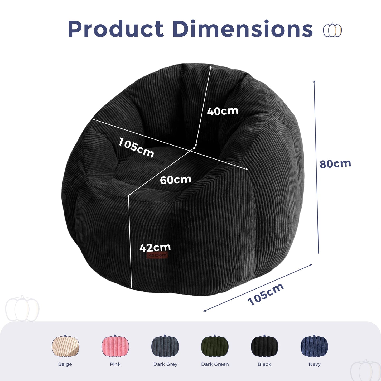 MAXYOYO Bean Bag Chair,Pumpkin Shaped Bean Bag Sofa Includes Filling,Comfy Corduroy Beanbag Sofa for Living Room Bedroom