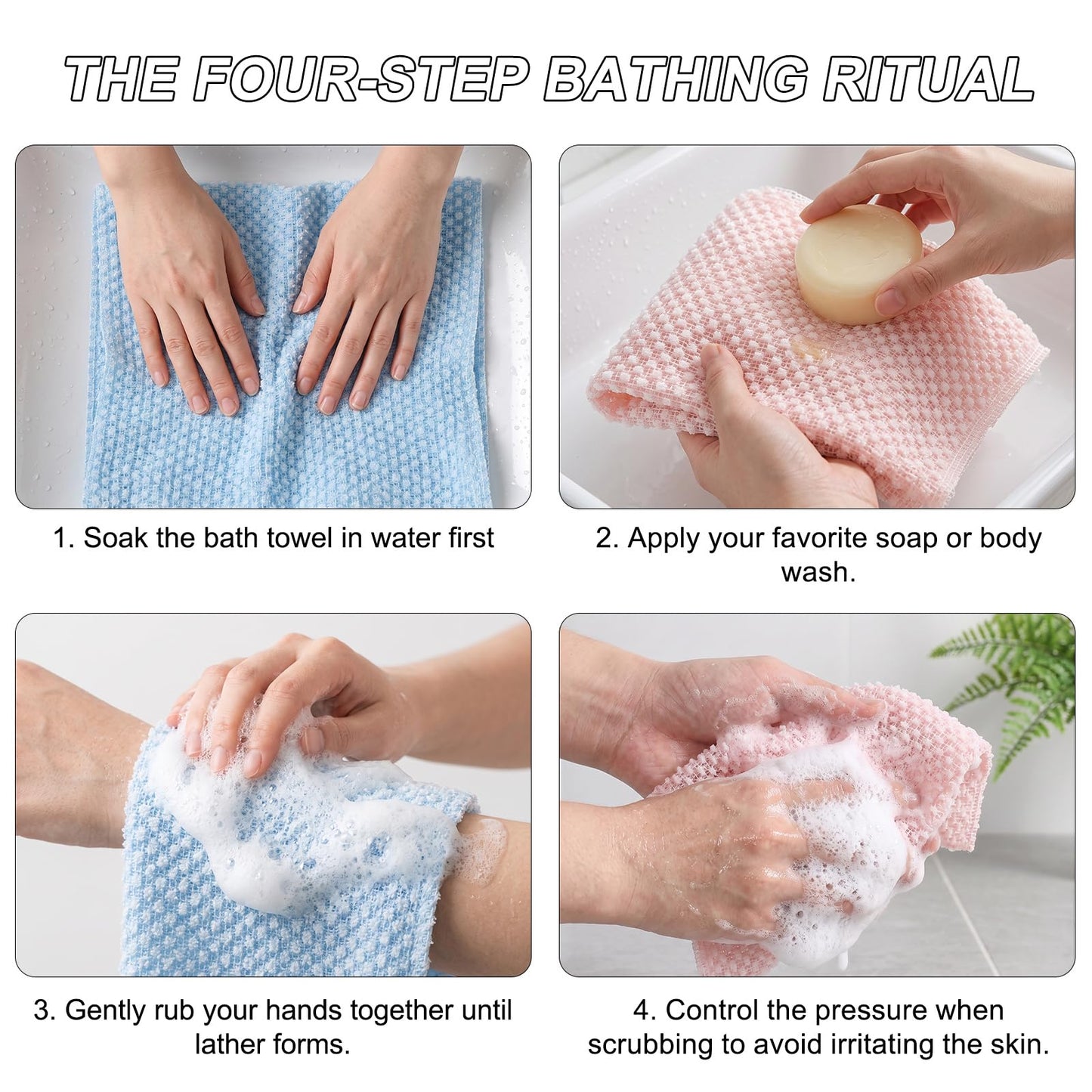 CMANLNYK 2Pcs Japanese Exfoliating Shower Towel - Deep Exfoliating Back Scrub Gentle on Sensitive Skin, 3D Weaving Technique Shower Towel