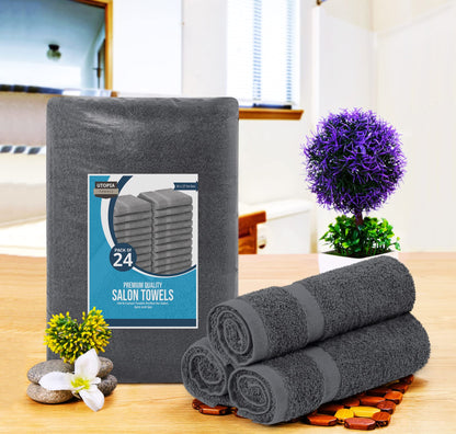 Utopia Towels Grey Salon Towels, Pack of 24 Not Bleach Proof, 16 x 27 Inches Highly Absorbent Towels for Hand, Gym, Beauty, Hair, Spa