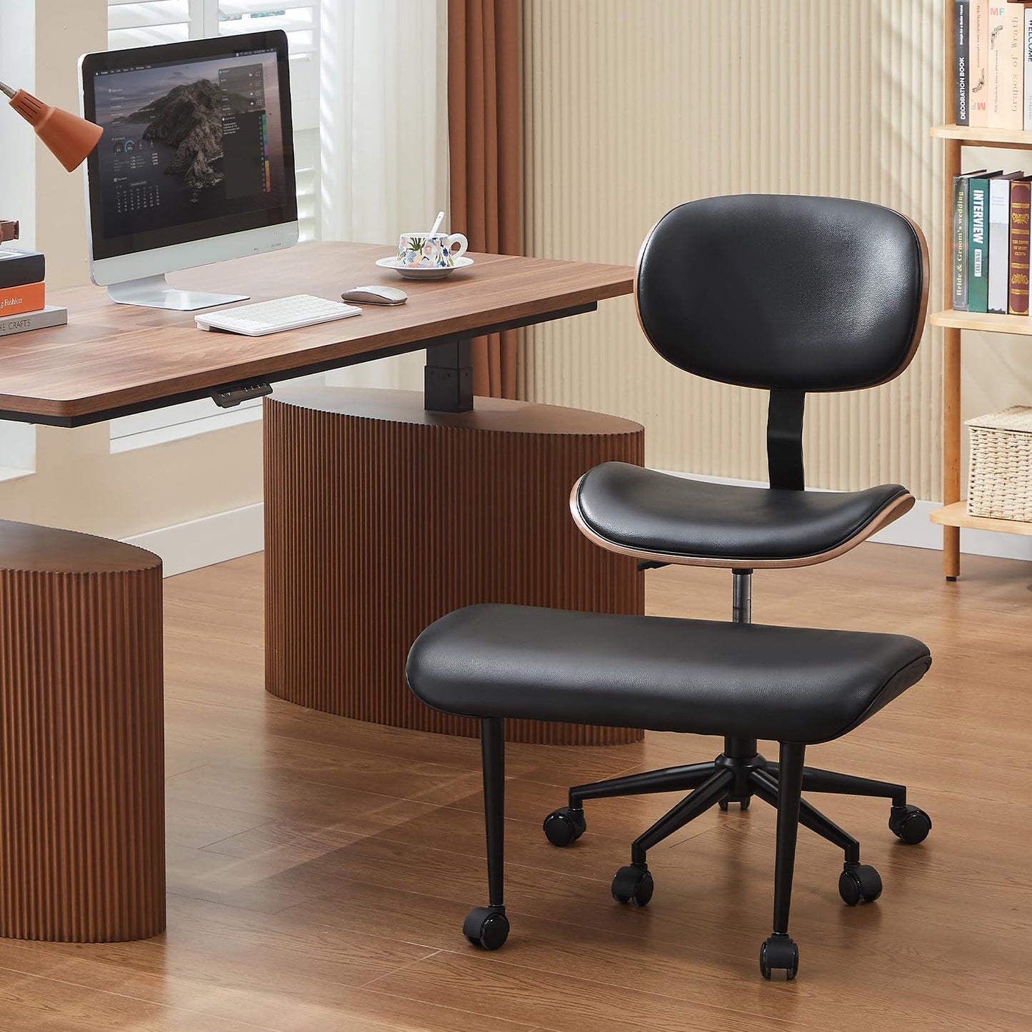 Bestier Cross Legged Office Chair, Criss Cross Chair with Adjustable Arms, 135° Reclining Velet Executive Chair with Wheels
