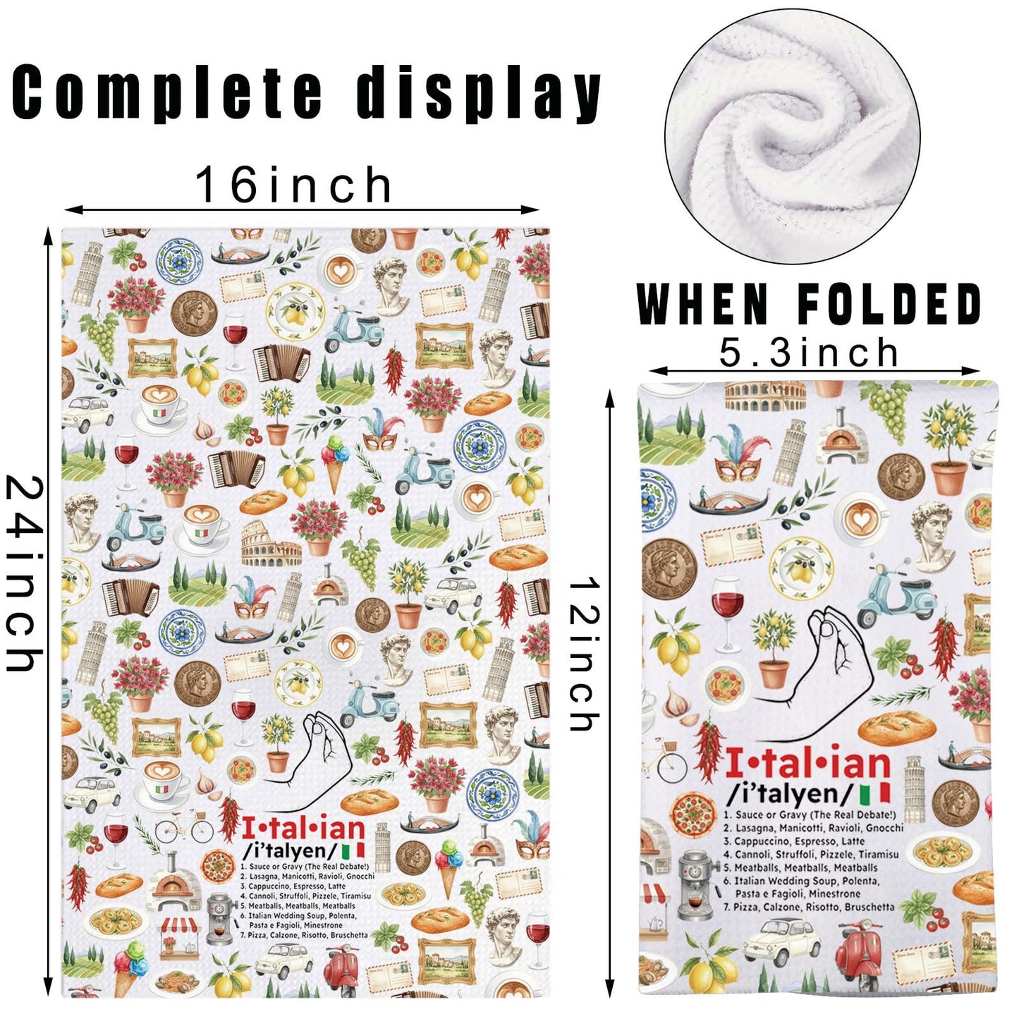 MYSOMY Italian Kitchen Towels Italian Kitchen Decor Italian Hand Towel Italian Chef Gifts Italian Rules Dish Towel (I·tal·ian kt1)