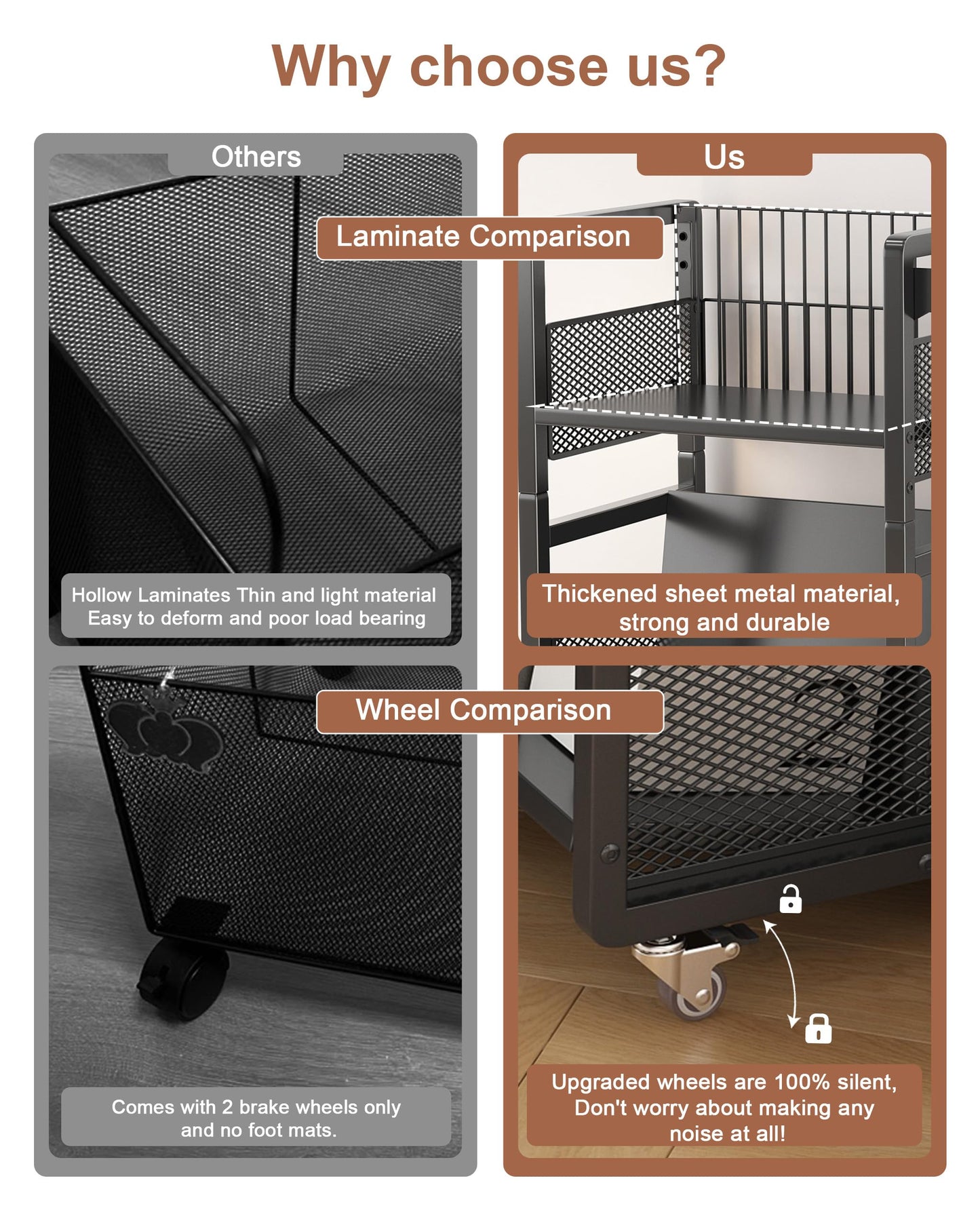 Ornestia Book Trolley,Mobile Bookshelf Organiser with Lockable Wheels,Black