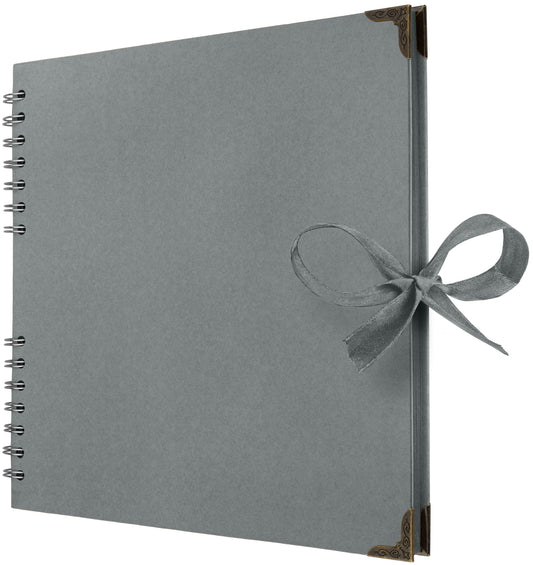 Bstorify 25.4 x 25.4 Cm Scrapbook Album 70 Pages Grey Thick Kraft Paper Corner Protectors, Ribbon Closure - Ideal for Your Scrapbooking, Art & Craft