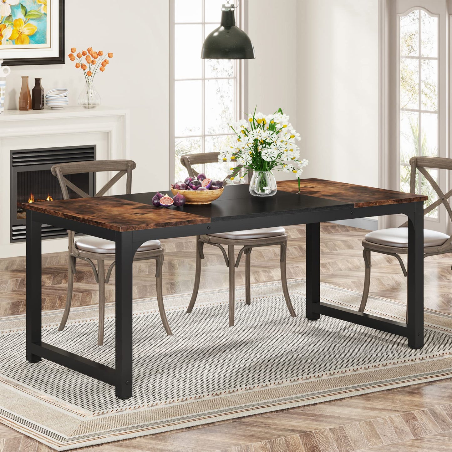 Tribesigns 160 x 80 cm Dining Table, Industrial Kitchen Table for 4-6 Person, Rectangular Dinner Table for Dining Room Kitchen Living Room