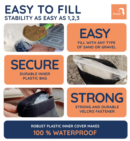 Baser - Outdoor fillable curved sandbags, 4 x 20 KG fillable weight bags for parasols, cantilevers and garden accessories