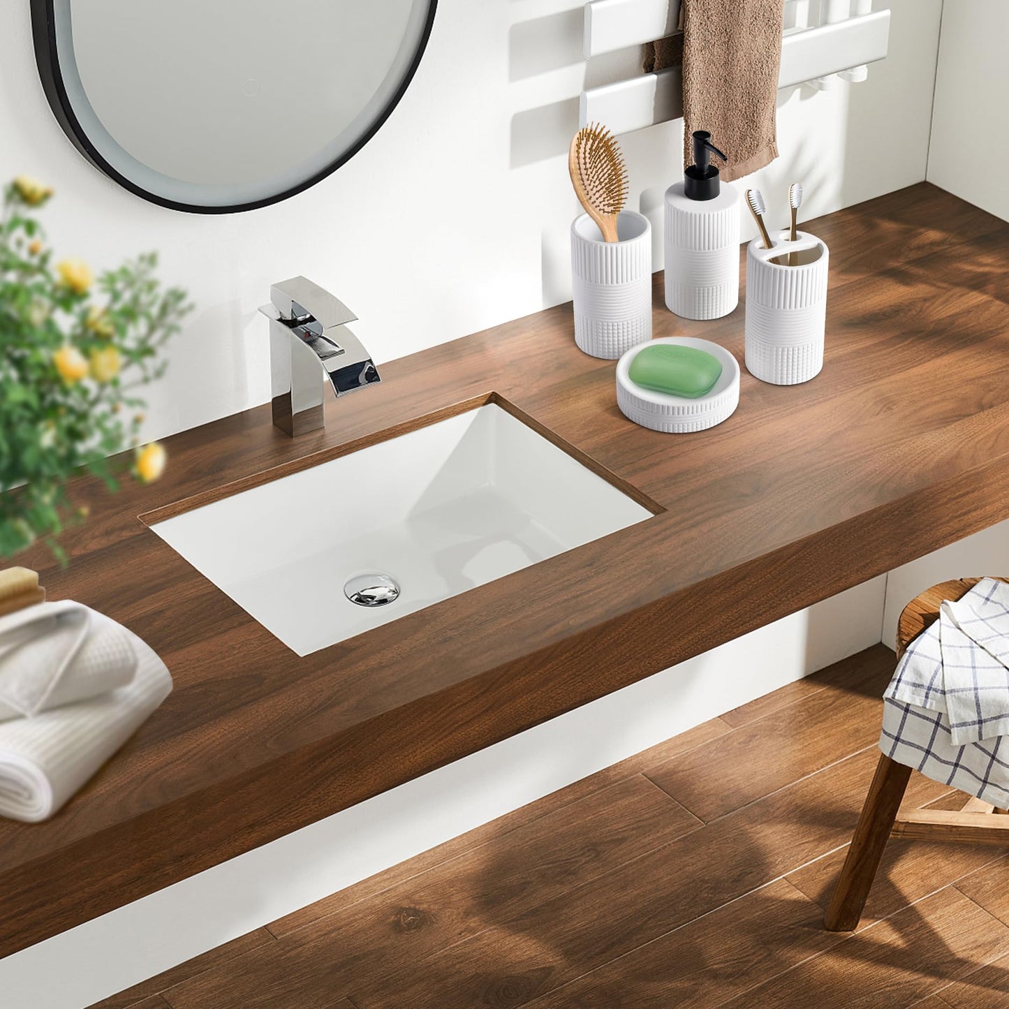 Bathroom Accessories Set of 4, Ceramic Bathroom Sets Complete-Toothbrush Holders, Soap Dispenser, Soap Dish, Toothbrush Cup