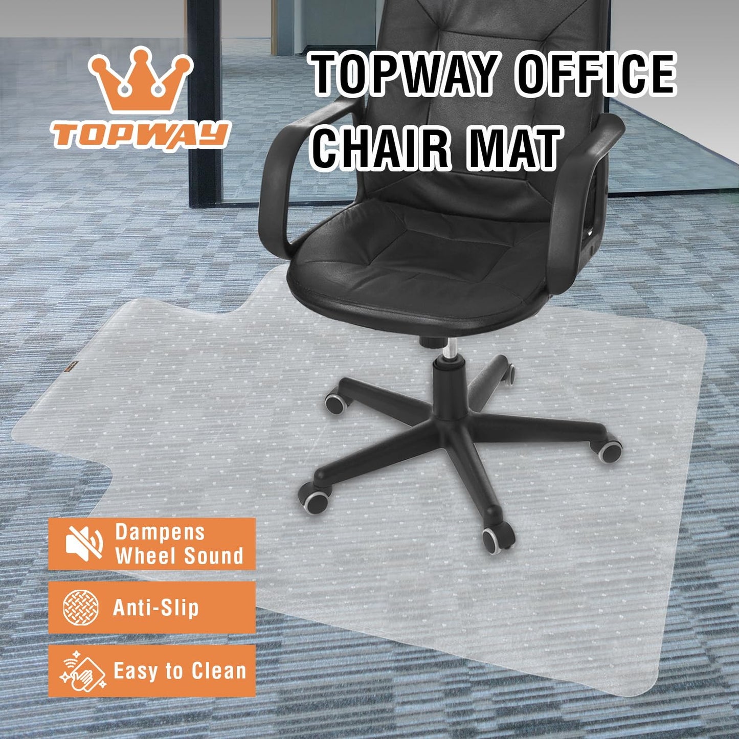 TOPWAY Office Chair Mat for Carpet Floor, 90x120cm, 2.2mm Thick T-Shape Clear Non-Slip PVC Carpet Floor Protector, Easy Glide