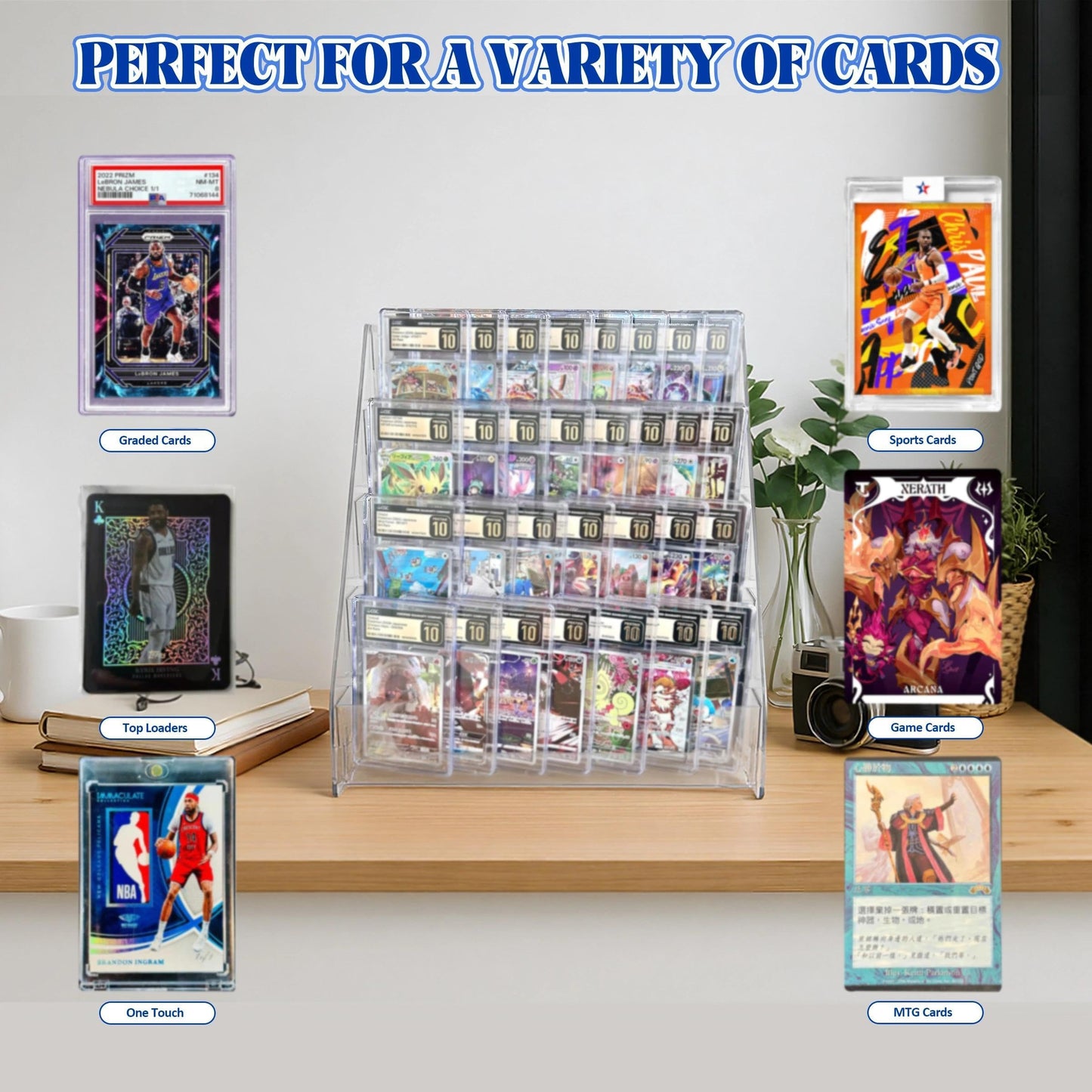 Trading Card Display Stand, 5 Tier Acrylic Holder For Sports Graded Cards