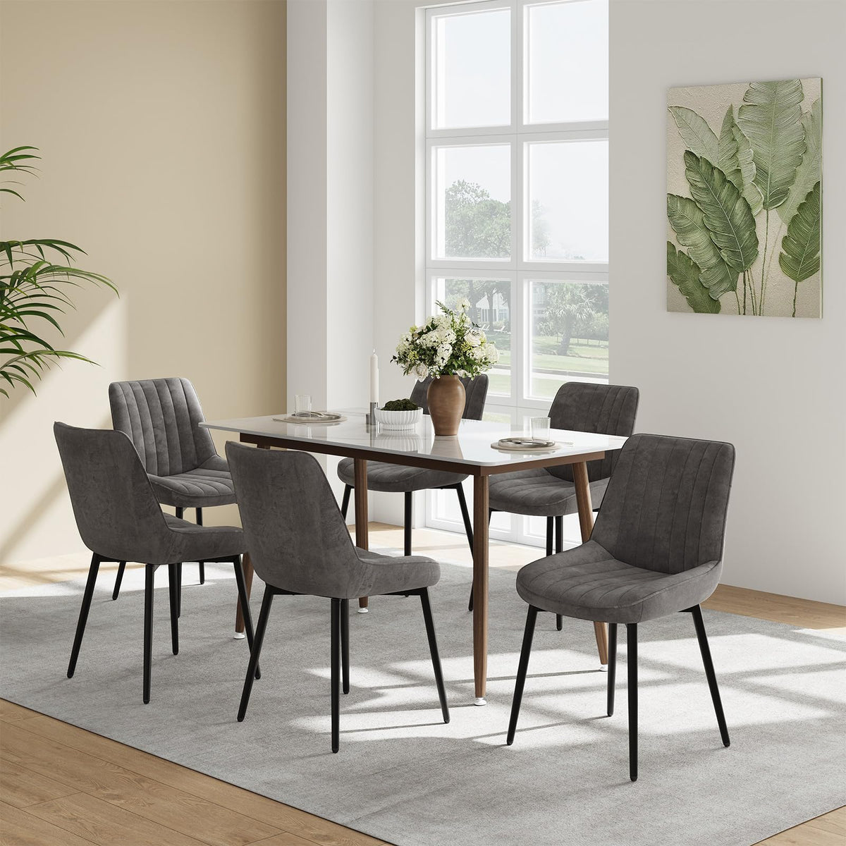 COLAMY Velvet Dining Chairs Set of 6, Velvet Chairs for Dining Room with Metal Legs and Thick Seat Cushion