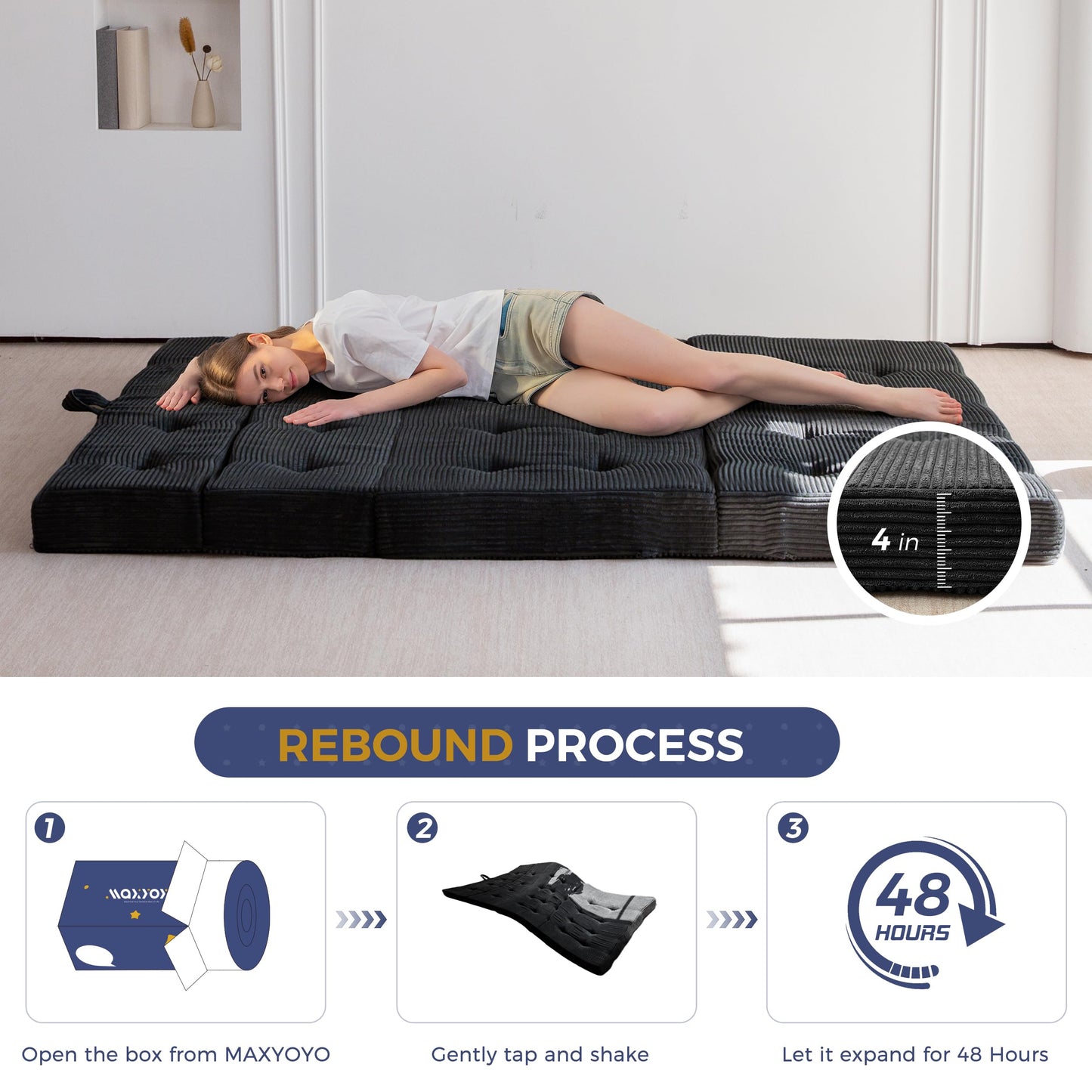 MAXYOYO Folding Mattress Single, Comfy Foldable Sofa Couch Bed, Guest Mattress with Handles Floor Futon Sofa Bed for Guest