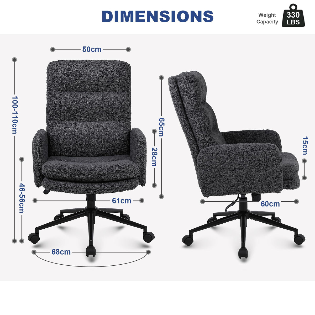 Youhauchair Desk Chair, Faux Cashmere Office Chair, Dark Grey