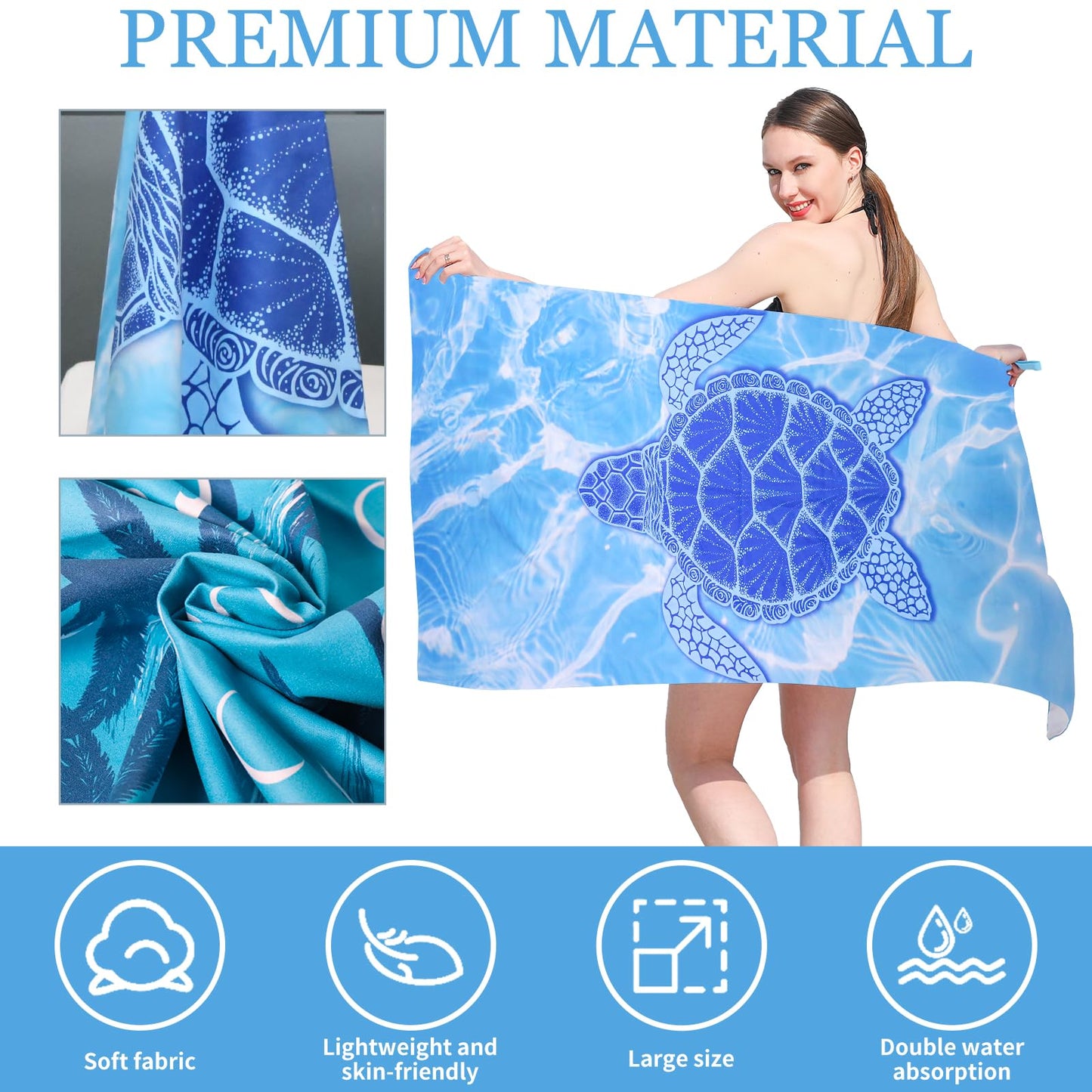 TMEOG Microfibre Beach Towels 180x80cm Extra Large Sand Free Beach Towel for Adults Compact Thin Travel Towel Women Men Lightweight Swim Pool Yoga