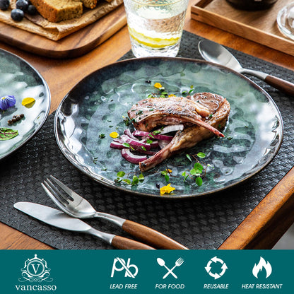vancasso Dinner Plates Set, 10.5 Inch Scratch-Resistant Ceramic Plate, Microwave, Oven and Dishwasher Safe Dinner Plates Set of 4, Reactive Glaze and
