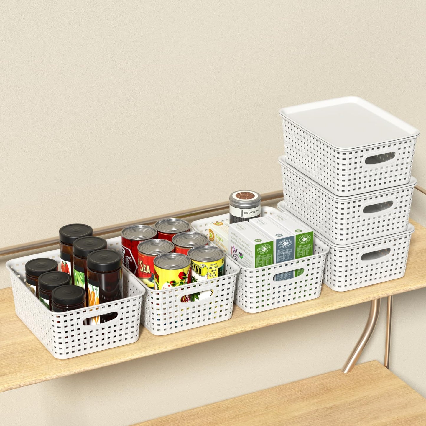 Ziglous 6-Pack Plastic Storage Baskets with Lids, Small Weave Basket Box