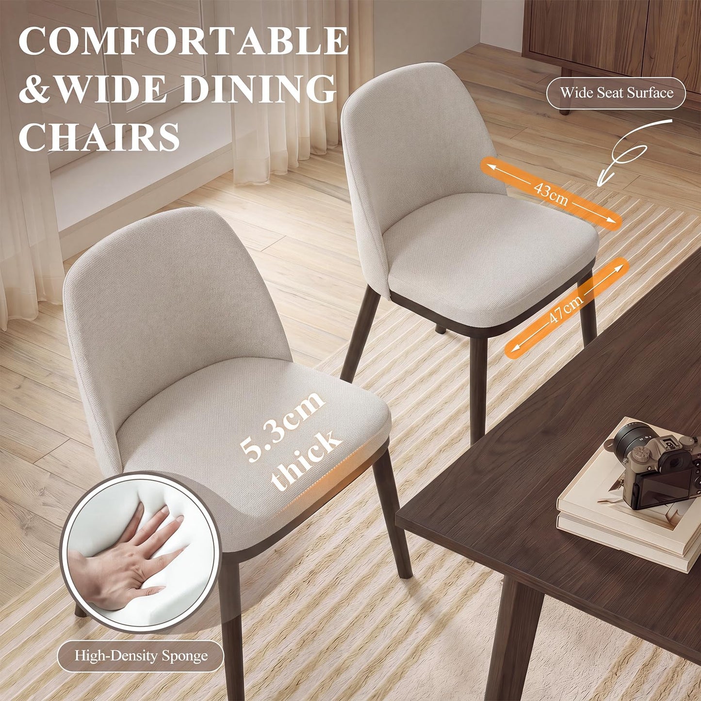 MALOL Thick Wood-base Dining Chairs Set of 2, Upholstered Kitchen Chairs with Solid Wood Legs and Thick Seat Cushion