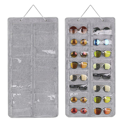 Yunyige Sunglasses Organiser Hanging,Hanging Glasses Storage,Sunglasses Organiser Wall Felt with 16 Pockets for Glasses Storage and Display Grey