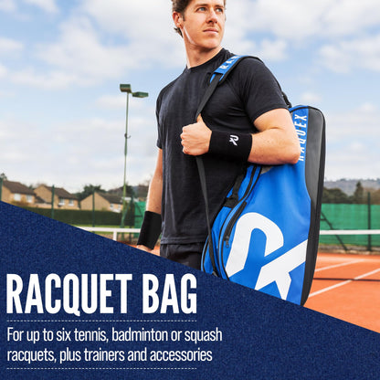 Raquex Tennis Bag - Racket Bag for Tennis, Badminton & Squash Racquets. Blue, Black or Magenta. Badminton Bag, Holds up to 6 Racquets + Accessories +