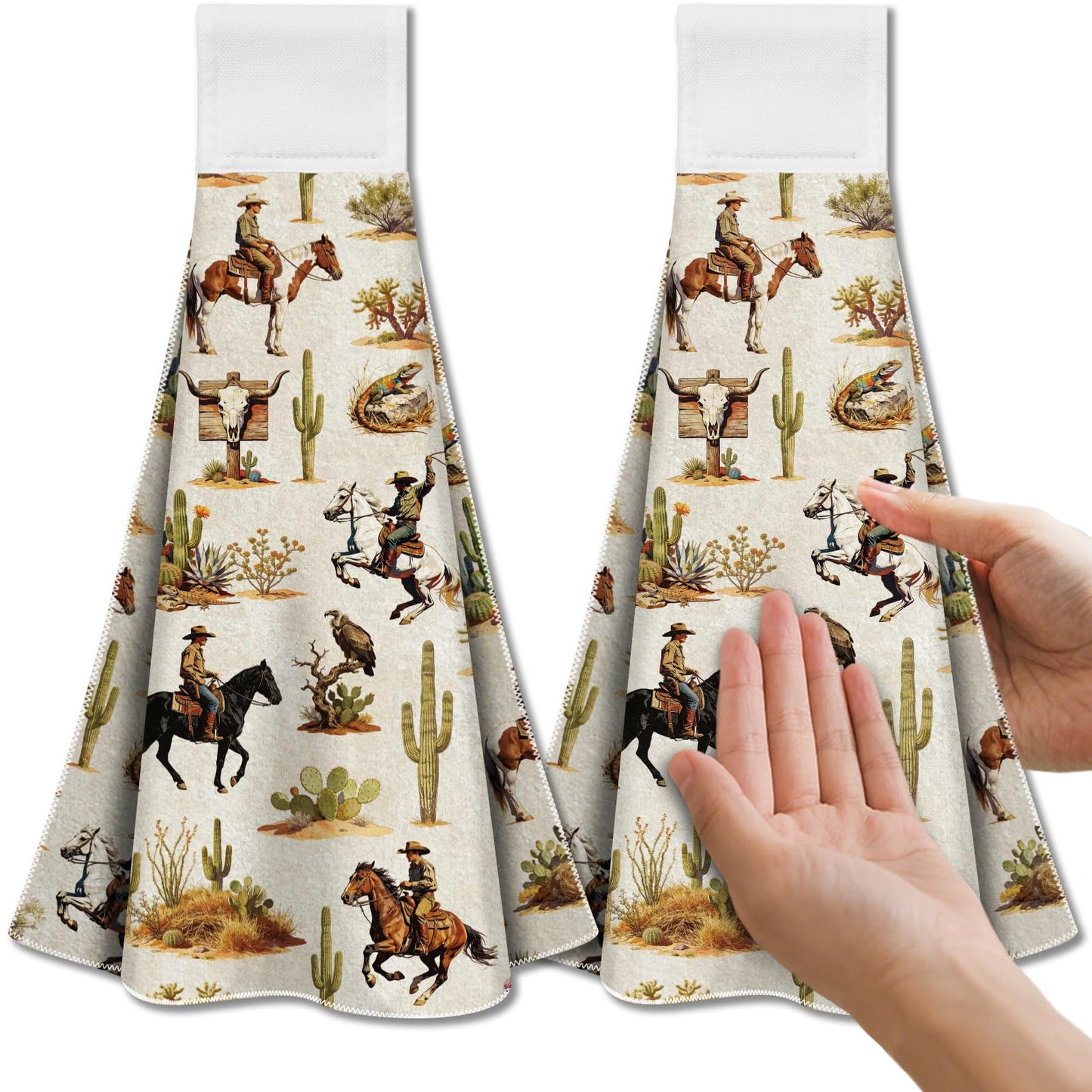 CUTHOLLOW 2 Pcs Wild Cowboy Hanging Kitchen Towels with Loop