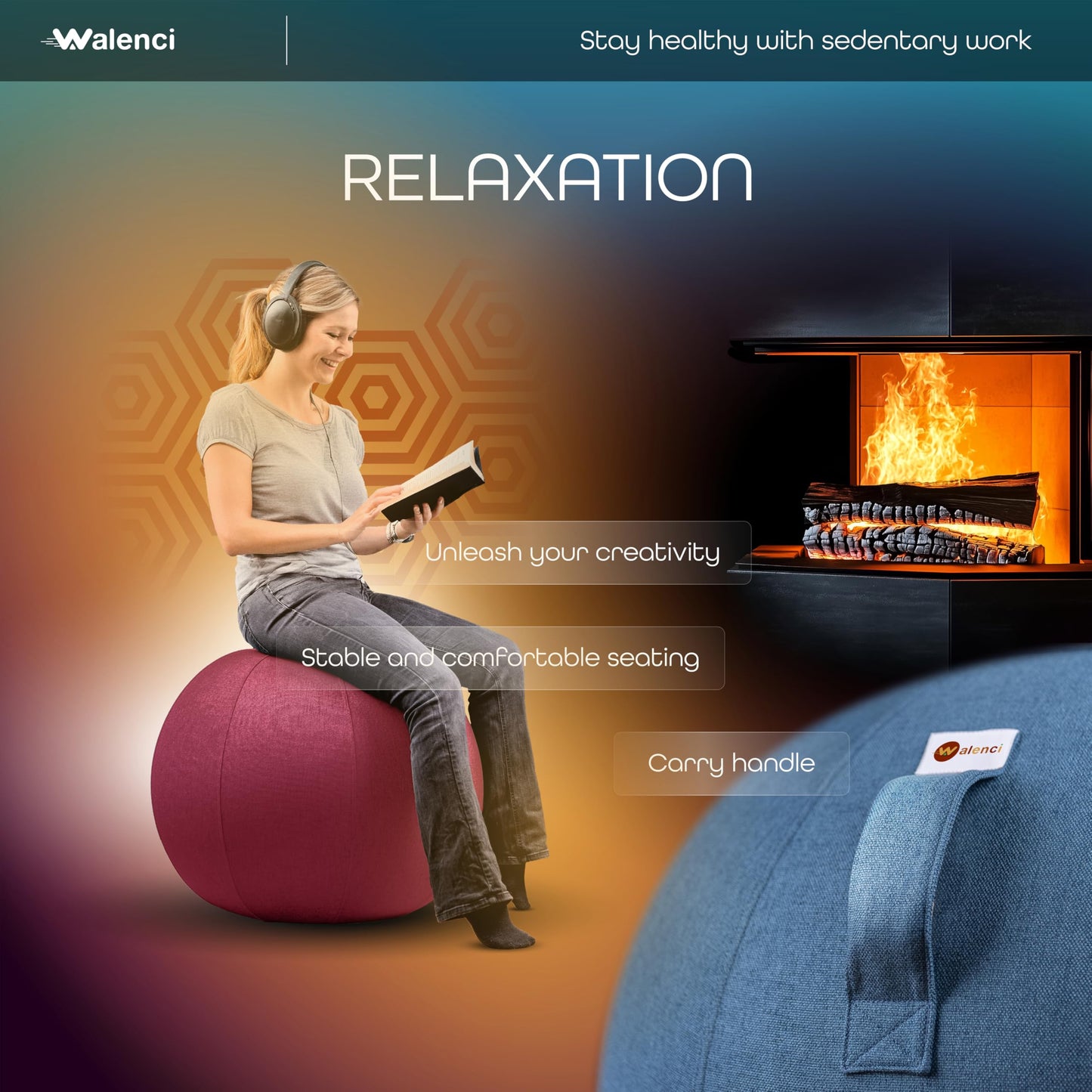 Walenci Sitting Ball Chair Ergonomic, Work and Relaxation Sitting Ball Chair, Comfort Remote Working and Gaming,Ideal Office Standing Ø27.5in-29.5in