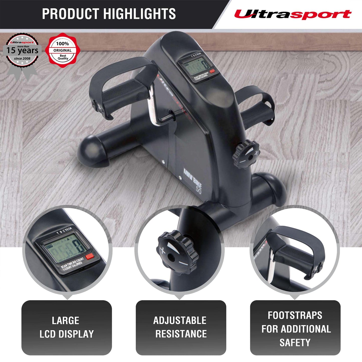 Ultrasport Mini Bike 50 Without Handle, Arm And Leg Trainer, Home Trainer, Mini Bike, Movement Trainer, LCD Display With Computer Function, Ideal For