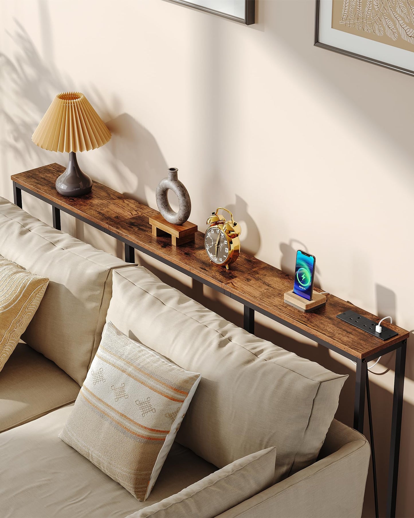 CHOEZON 160 cm Narrow Console Table with Power Outlet, 18 cm Skinny Sofa Table, Long Behind Couch with Charging Station, for Entryway, Hallway