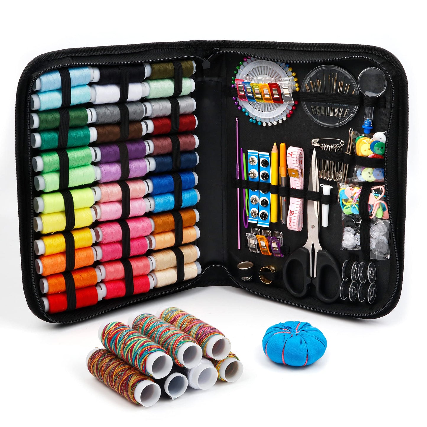 INSCRAFT Sewing Kit, 182 Pcs Sewing Accessories, with 38 XL Sewing Thread Spools, Suitable for Adults, Beginner, Emergency, DIY and Home Button