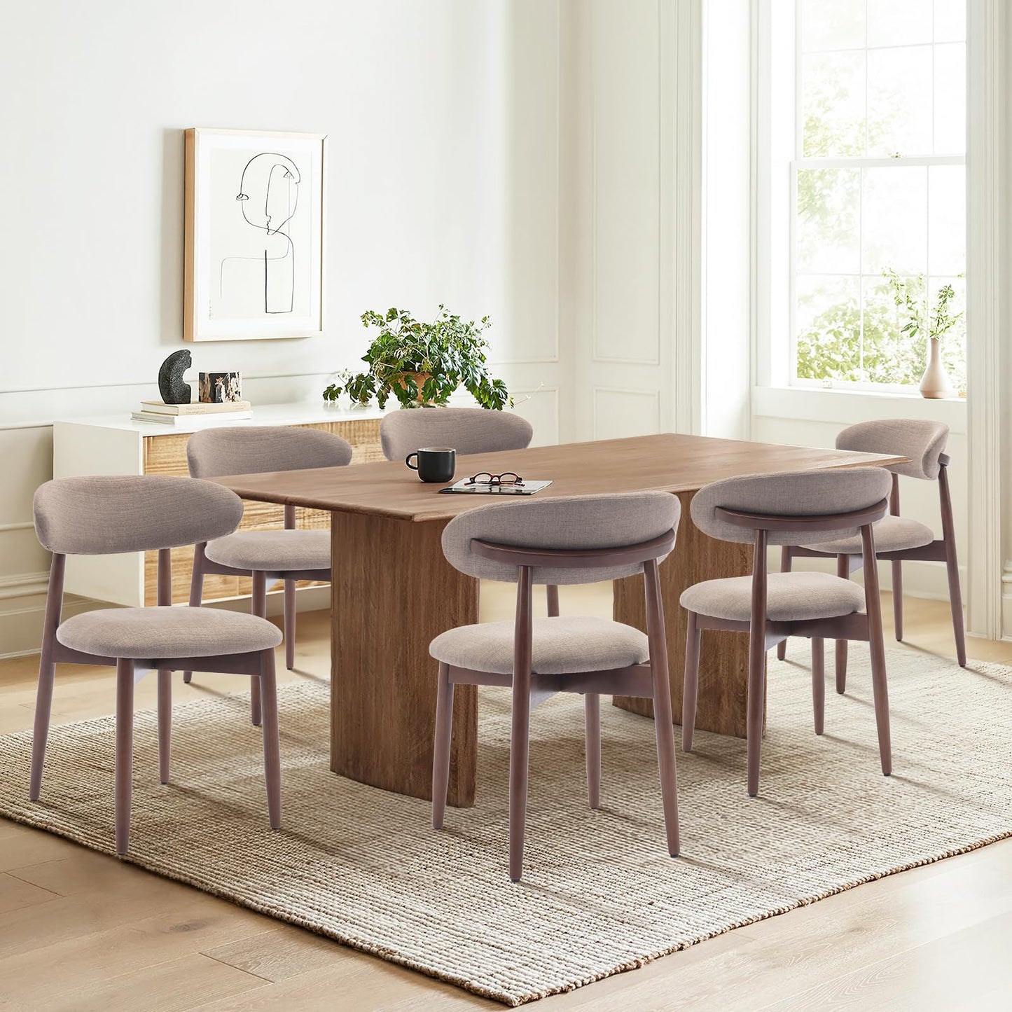 COLAMY Modern Dining Chairs Set with Wooden Legs – Upholstered Fabric Dining Room Chairs with Curved Backrest, Soft Cushion Seat