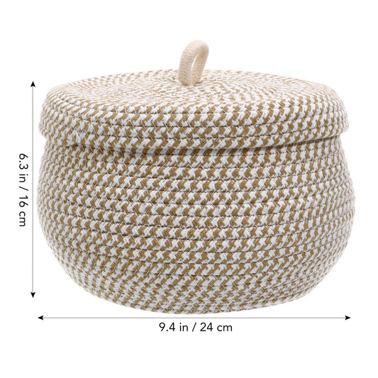 WRITWAA Round Cotton Rope Storage Basket with Lid, Multi-Color Decorative Woven Organizer for Home, Kitchen, Bathroom, Toys, Snacks